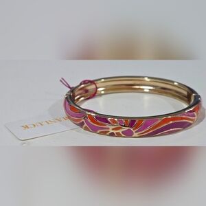 Nordstrom Manluck Enamel Hinged Bracelet Abstract Starburst Pink + Orange NWT